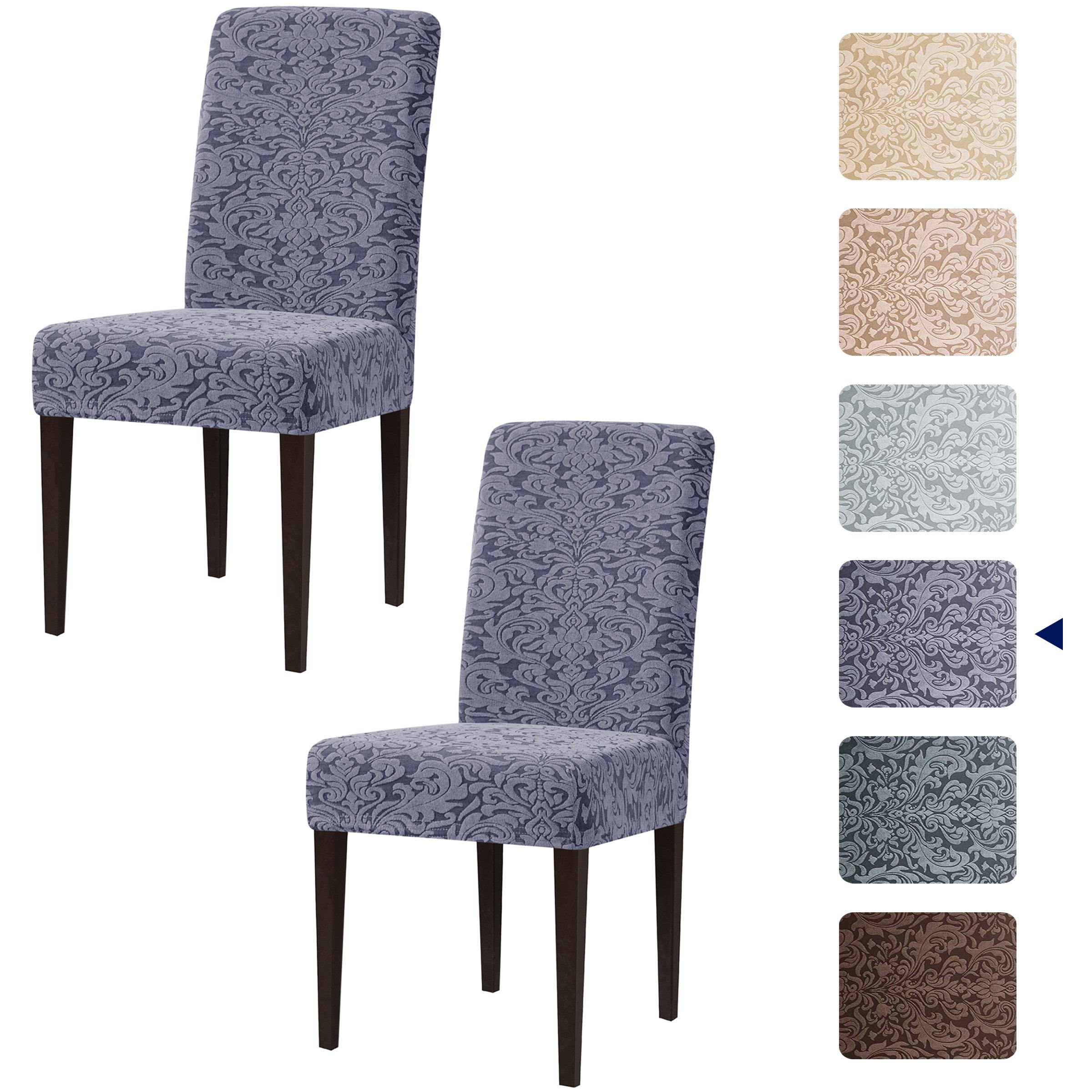 Subrtex Stretch Jacquard Damask Dining Chair Slipcover (Set of 2, Gray)