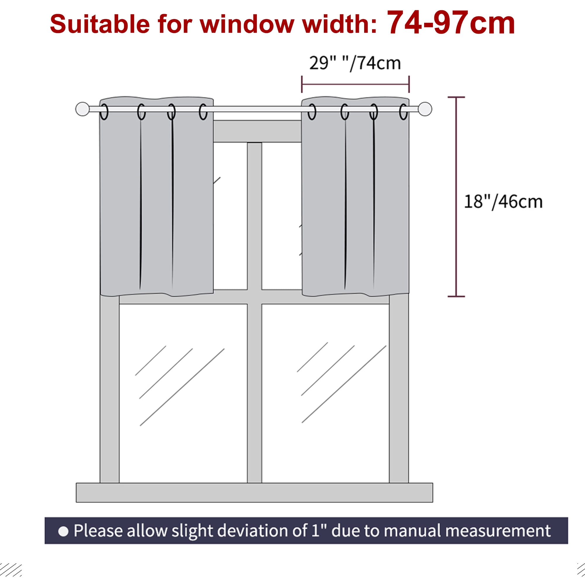 Unique Bargains Blackout Window Curtains Kitchen Panels Set of 2 Burgundy 29" x 18"