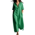 thumbnail image 2 of NTACZA Beach Dresses for Women Casual Maxi Cotton Lien Slit Shirt Dress Collared Vacation with Pockets Beach Green M, 2 of 8