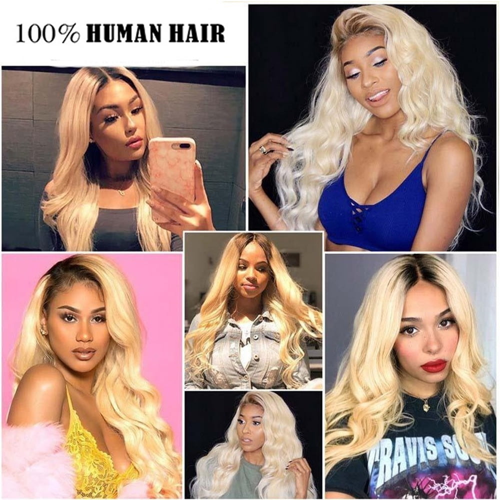 Body Wave Bundles #1B/613 Ombre Blonde Human Hair Bundles 10-30 Inch Two Tone Double Weft Brazilian Remy Hair Weave Bundles