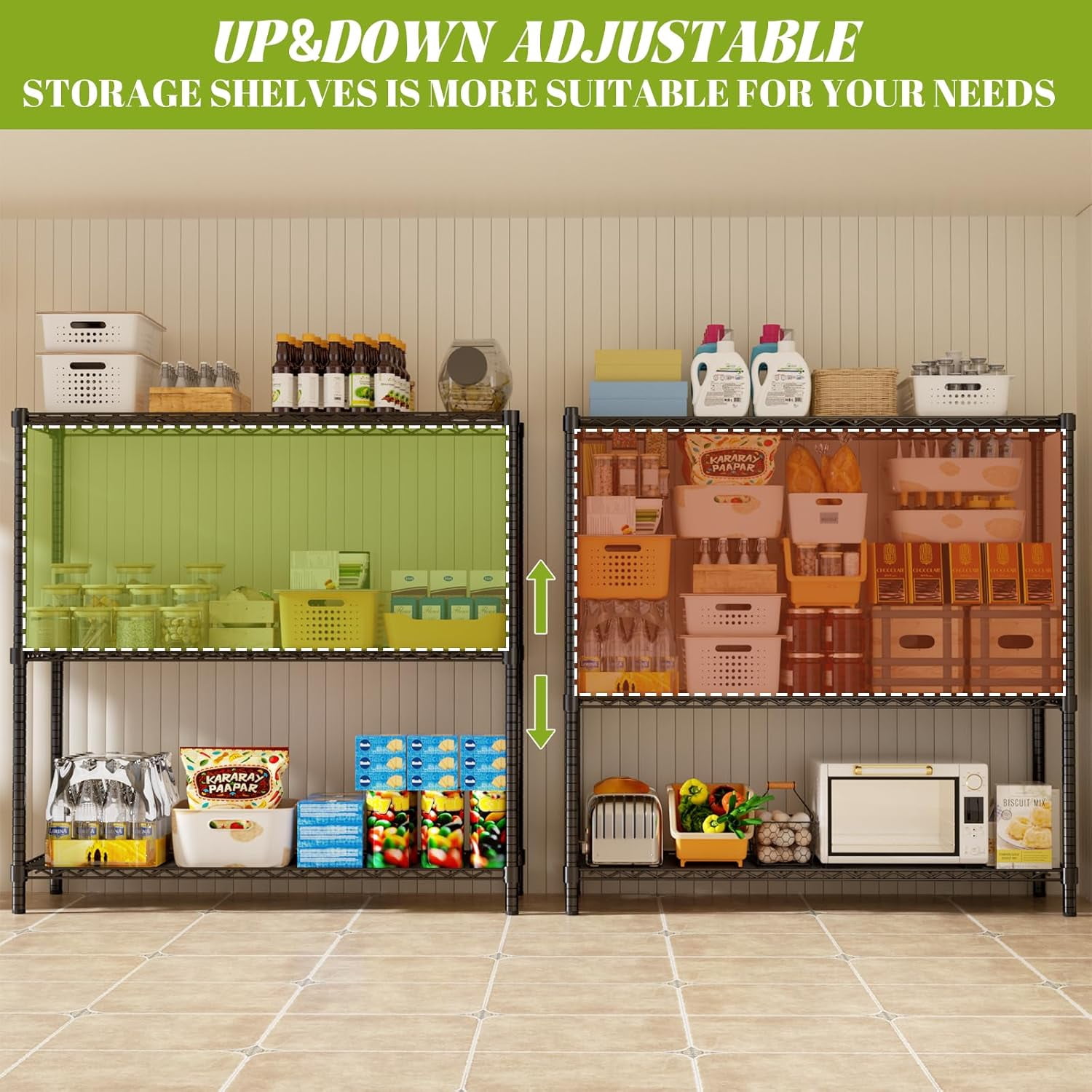 Storage Shelves, 3-Tier Adjustable Metal Industrial Utility Shelf Rack for Kitchen, Laundry Room, Basement Black 48" L x 20" W x 47"