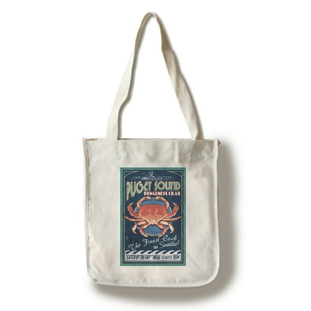 Seattle, Washington - Dungeness Crab Vintage Sign - Lantern Press Artwork (100% Cotton Tote Bag -