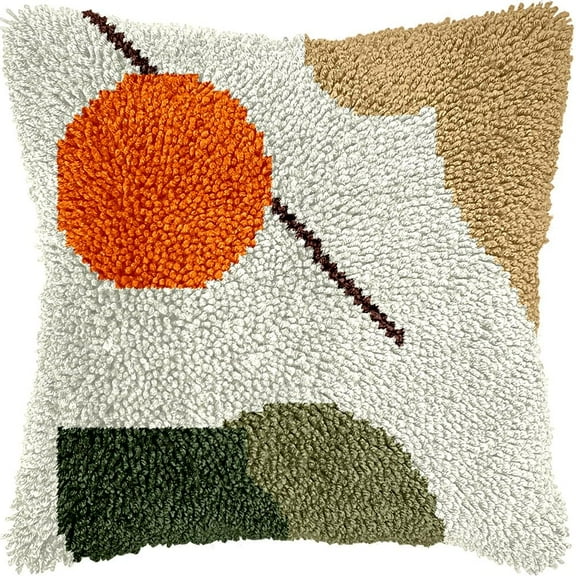 Simple Color Design Latch Hook Pillow Kits DIY Pillowcase Cushion Cover Crochet Hooking Pillow Making Kits with Color Pattern Canvas Crochet Hooking Kits Pillow 43x43cm(DQ-19)