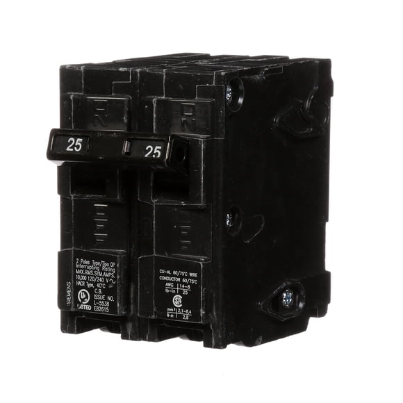 Disyuntor Siemens Q225 25A de doble polo tipo QP 240V