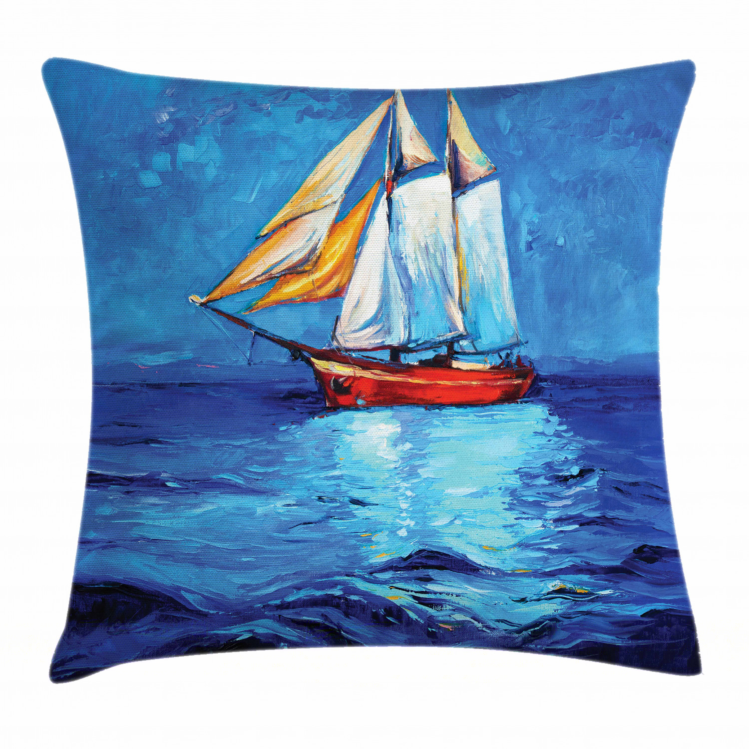 Ship Throw Pillow Cushion Cover, Oil Painting Style Sailship Frigate