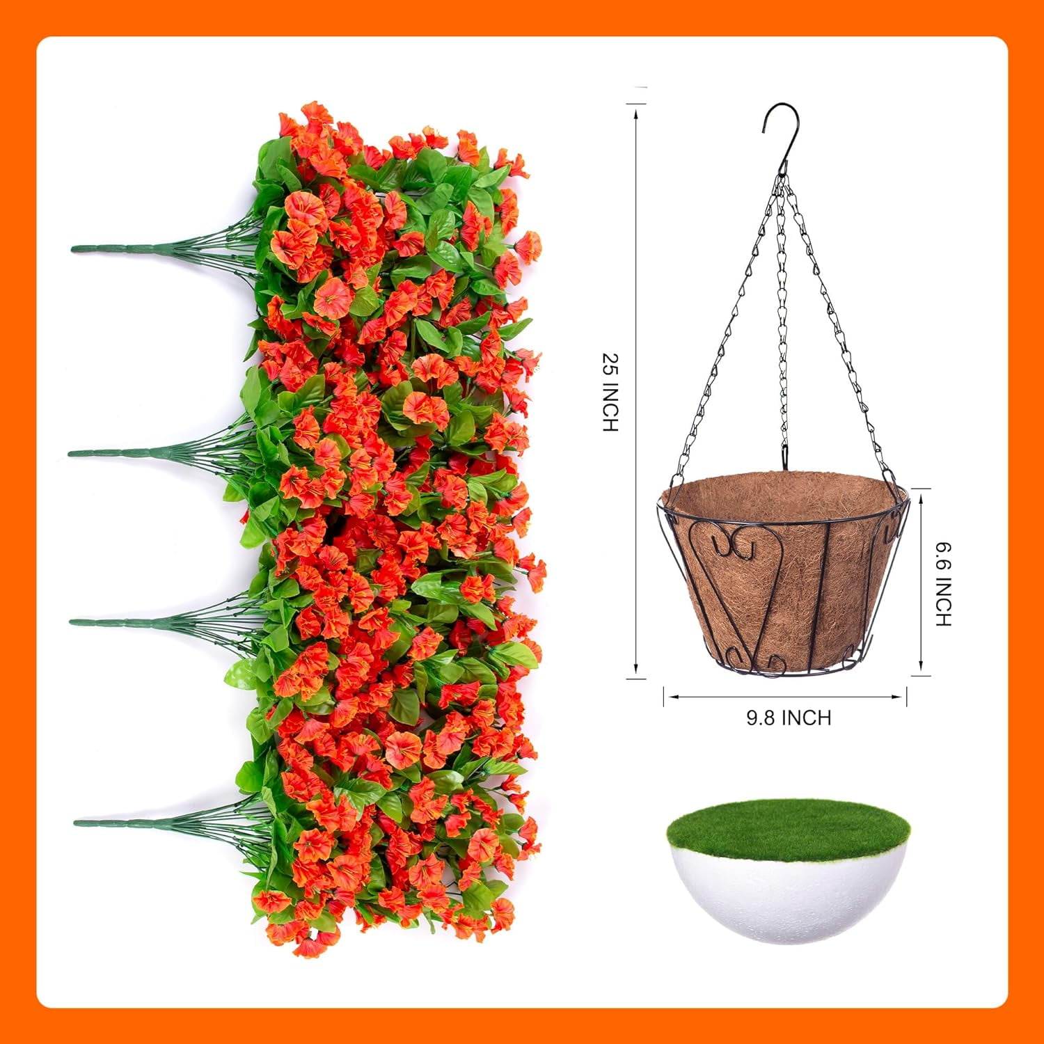 Artificial Faux Hanging Flowers Basket for Spring Outdoor Porch Decoration, Fake Silk Colorful Morning Glory Eucalyptus in Planter UV Resistant Look Real for Home Balcony Yard(Red Purple)
