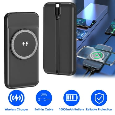 Wireless Power Bank TeqHome 10000mAh Magnetic Portable Wireless Charger 22.5W PD Fast Charging Mini Mag-Safe Battery Pack QC3.0 with Built-in Type-C Cables 15W (Black)