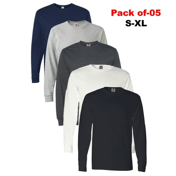 Long-Sleeved T-Shirt from FRUIT OF THE LOOM Made of 5 Oz, 100% Cotton | 5 Piece Mix Tee - S Size