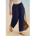 thumbnail image 4 of CASSIE LIZ Plus Size Pants Navy Dress Wide Leg Crop Pleated Lounge Elastic High Waist Pants with Pockets XL 16W 18W, 4 of 6