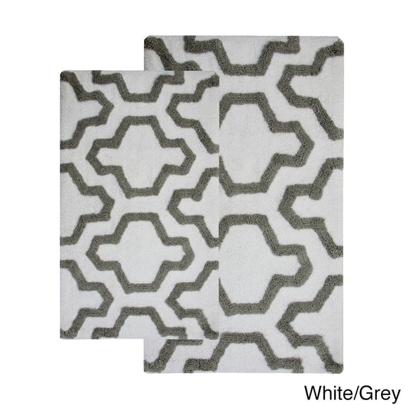 Saffron Fabs  Cotton Quatrefoil Bath Rug (Set of 2) White/Grey 24 x 17 & 34 x 21