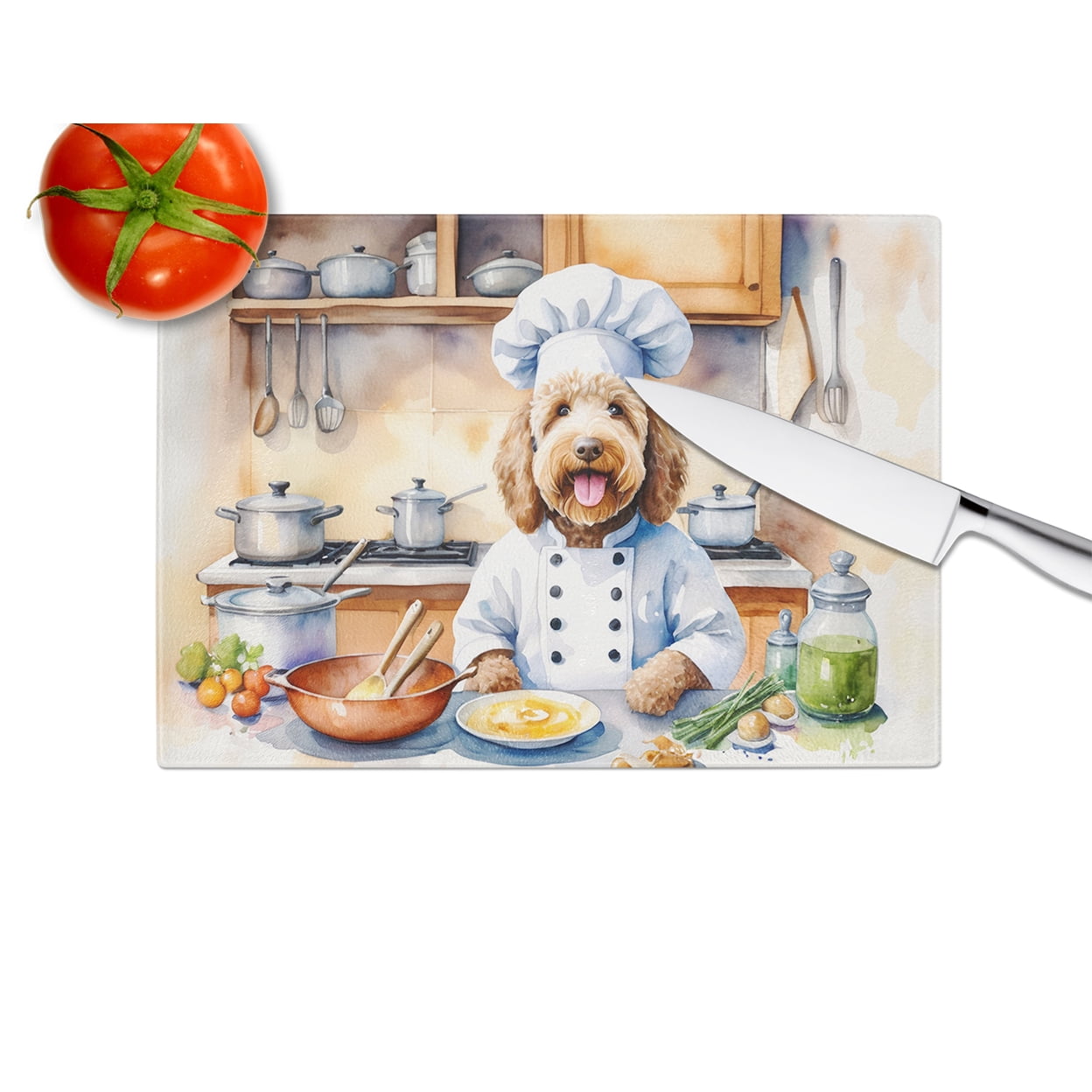 Labradoodle The Chef Glass Cutting Board 12 in x 15 in