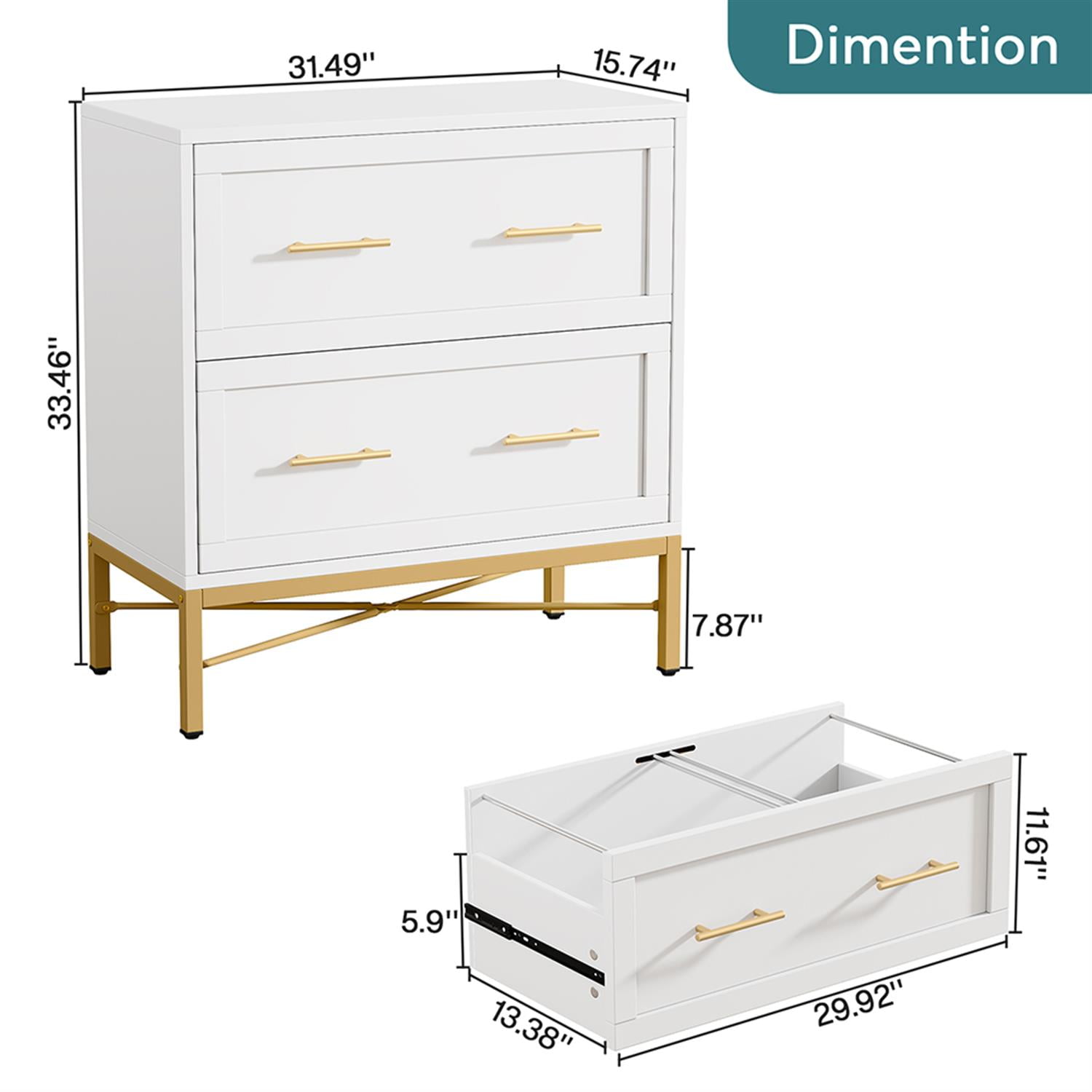 Demi Bonn 2-Drawer File Cabinet, Wood Lateral Filing Cabinet for Home Office, Printer Stand, for A4, Letter-Size Documents, Storage Cabinet for Home Office, White