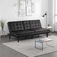 thumbnail image 6 of Berie Futon Sofa Bed-Drop-Down Tray-Cupholder-Black Faux Leather, 6 of 6