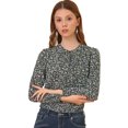 thumbnail image 1 of Blusa Floral Frente Plisado Medio Tapeta Manga Larga Casual Para Mujer Negro L Allegra K, 1 of 6