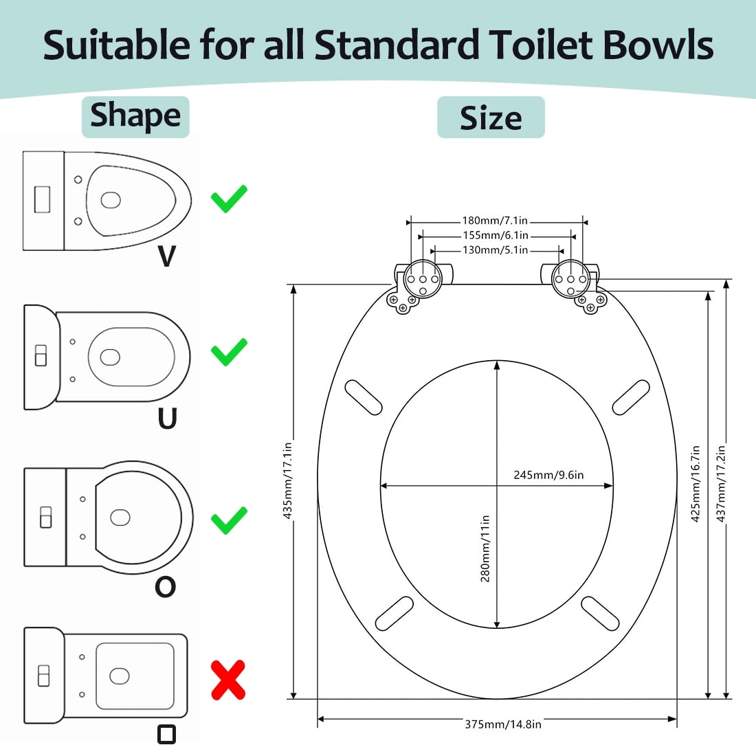Nastarki Elongated Toilet Seat, Slow Close Wood Toilet Seats, Wooden Toilet Seats with Strong Alloy Hinges