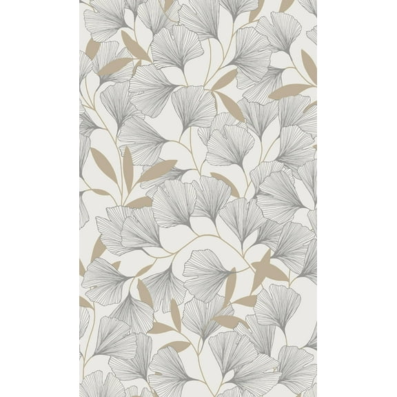 White Ginko Leaves Tropical Printed Non Woven Non-Pasted Textured Wallpaper 57 Sq. Ft.