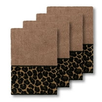 Authentic Hotel and Spa Turkish Cotton Cheetah Jacquard Trim Latte Brown 4-piece Washcloth Set