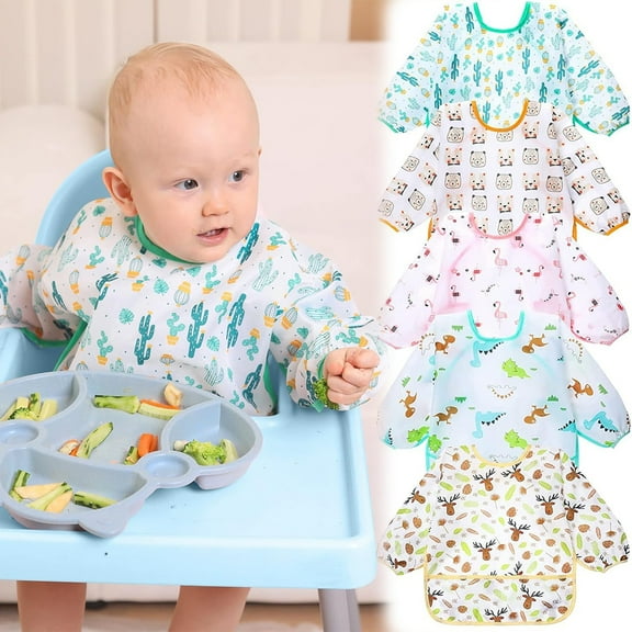 Long Sleeve Baby Bibs, Waterproof Sleeved Bib, Toddler Soft Bib for 3-24 Months