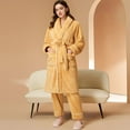 thumbnail image 4 of Matching Couples Pajamas Unisex Soft Plush Robe Cozy Warm Bathrobe Fuzzy Female Long Spa Robe Sleepwear Long Sleeve Loungewear with Pockets 2 Piece Yellow XXXL, 4 of 5