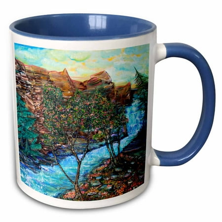 3dRose Magnificent view of Stony Brook Park Upstate NY The trail alongside the river is icing on the cake - Two Tone Blue Mug,