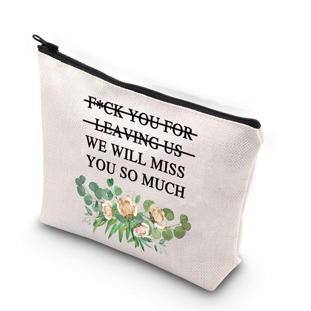 WCGXKO Regalo divertido para dejar un compañero de trabajo, te extrañaremos mucho, regalo para un colega, bolsa con cremallera, bolsa de maquillaje (por dejarnos)