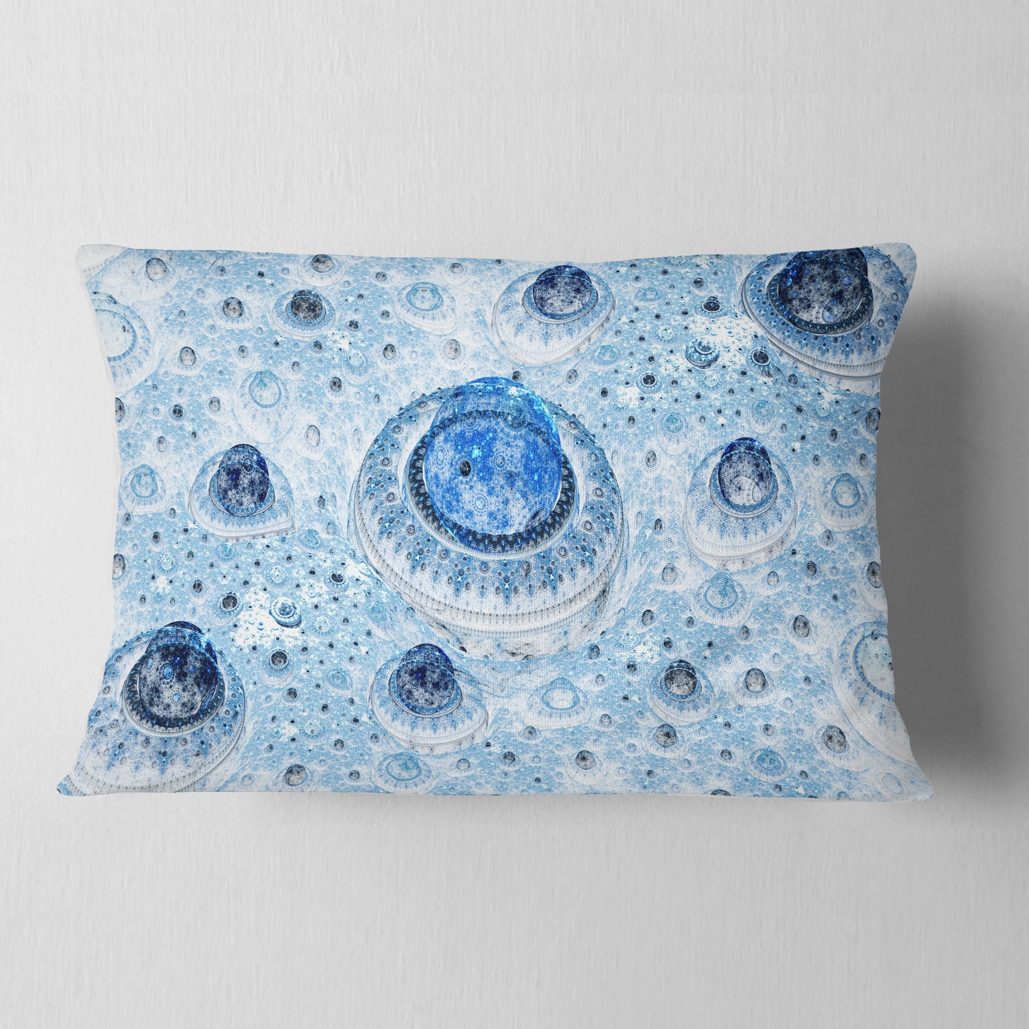 Designart Light Blue Fractal Exotic Planet - Abstract Throw Pillow - 12x20
