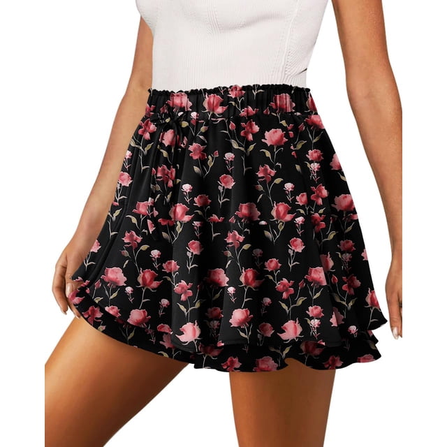 Pantalones cortos Onlypuff Flowy Chiffon con volantes Red Bud para mujer