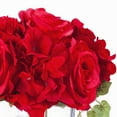 thumbnail image 3 of Enova Home Artificial Silk Hydrangea and Rose Fake Flowers Arrangement in Cube Glass Vase with Faux Water for Home Office Wedding Party Decoration (Red), 3 of 3