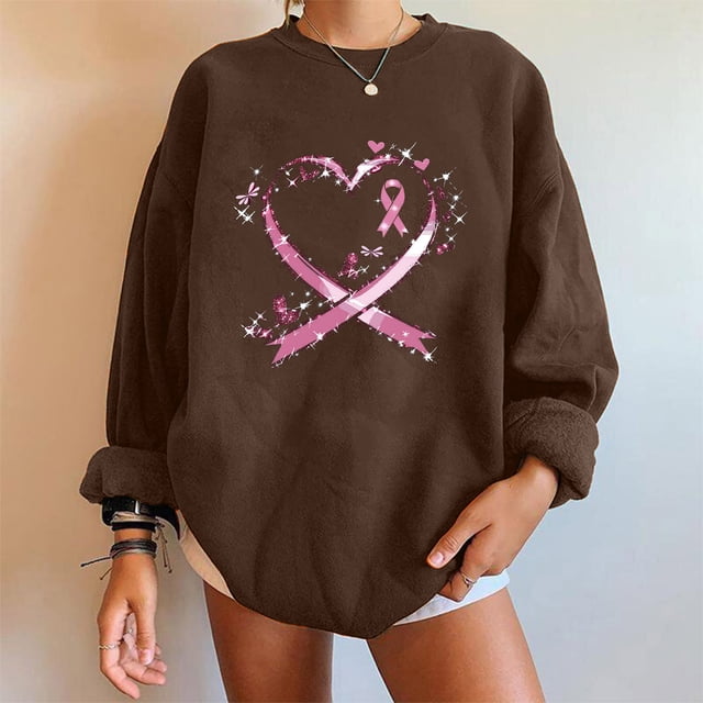 Simua Breast Cancer Awareness Sweatshirt for Women Pink Ribbon Sweatshirts We Fight Together Pullover Tee