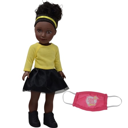 Glamour Girlz 14" Poseable Fashion African American Doll - Dolls for Girls Ages 3 Year Old and up - African Amaircan Doll with Yellow and Black Doll Dress Outfit