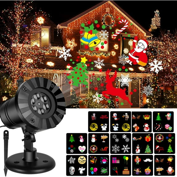 SHANNA Christmas LED Projector Lights, Outdoor Christmas Decorations Light with 16 Moving Patterns Snowflake Holiday Landscape Projector Home Garden Decor