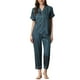thumbnail image 1 of Conjunto de pijama de 2 piezas para mujer INSPIRE CHIC, camisa de satén de botones cortos con pantalones largos, talla L, azul, 1 of 6