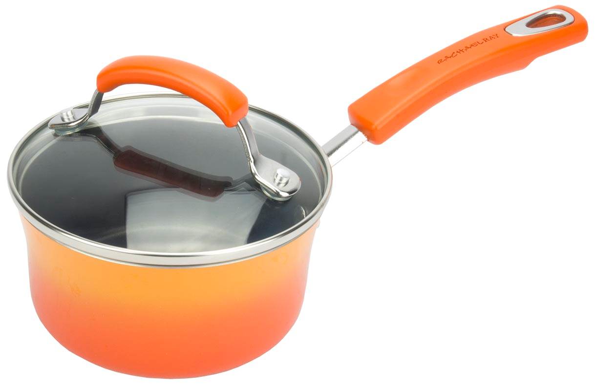Rachael Ray 10-Piece Kitchen NonStick Hard Enamel Cookware Set Pots Pans, Orange - image 3 of 9