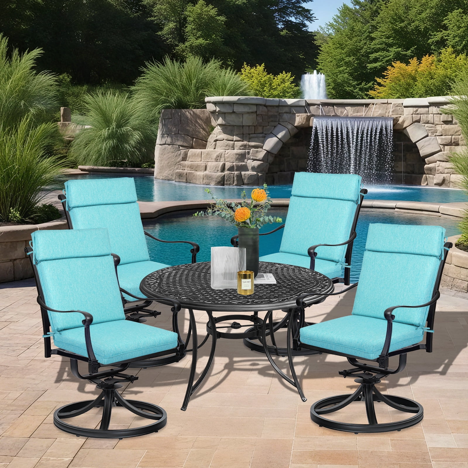 BPS 37" x 20" Aruba Blue Outdoor Dining Chair Cushions, Water Repellent, 4 Count