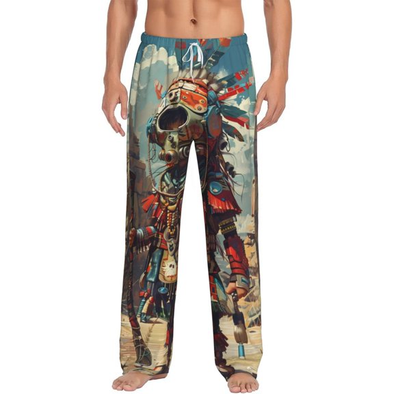Salouo Tribal Futuristic Warrior Print Pajama Pants for Men, Lounge Pants Elastic Waistband Casual Men's sleepwear Loungewear Sleep Pajama Pant -Small