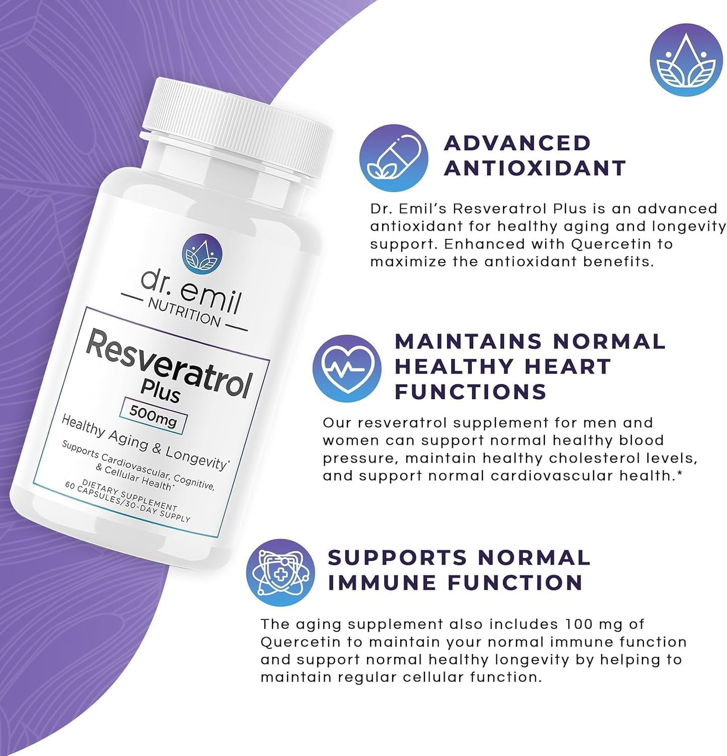 DR. EMIL NUTRITION Resveratrol Plus 500mg, 60 Count, 30 Servings