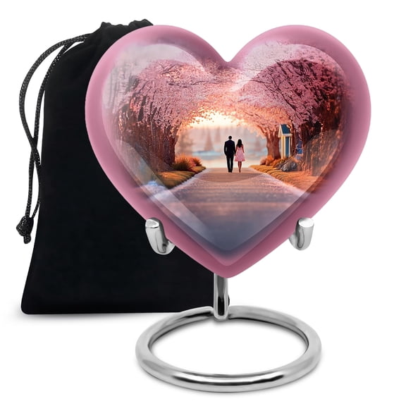 YATHABHISA Cherry Blossom Heart Shaped Urn for Ashes, Large Urns for Human Ash, Funeral & Burial Cremation for Adult Remains, Memorial Gift, 10 Inch