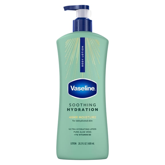Vaseline Soothing Hydration Body Lotion for Dry Skin Soothing Hydration with Ultra-Hydrating Lipids + 1% Aloe Vera Extract to Refresh Dehydrated Skin, 20.3 Fl oz