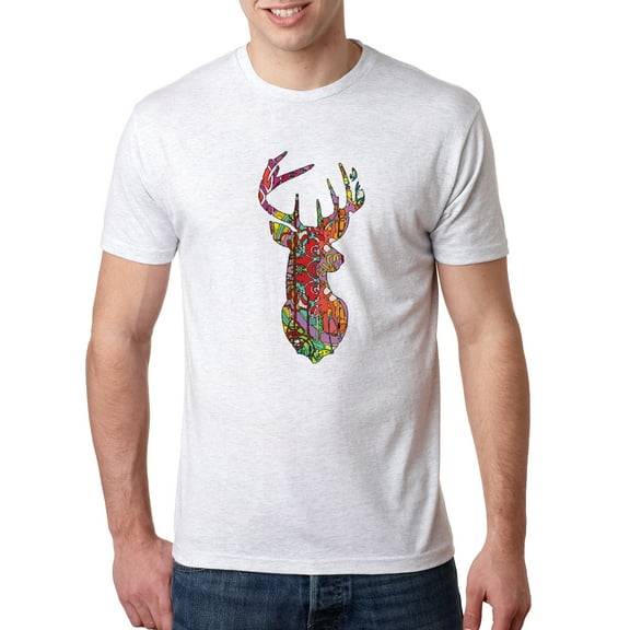 Wild Bobby, Trippy Colorful Buck Head Rainbow Hunting Deer Mosaic Animal Lover Mens Premium Tri Blend T-Shirt, Heather White, Small