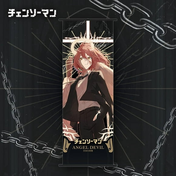 Chainsaw Man Anime Hanging Scroll Poster - Denji, Makima, Power, Aki Hayakawa & Angel Devil Characters | 25x70cm Plush Velvet Material | Ready-to-Hang Home Decor for Bedrooms/Living Rooms | Unique