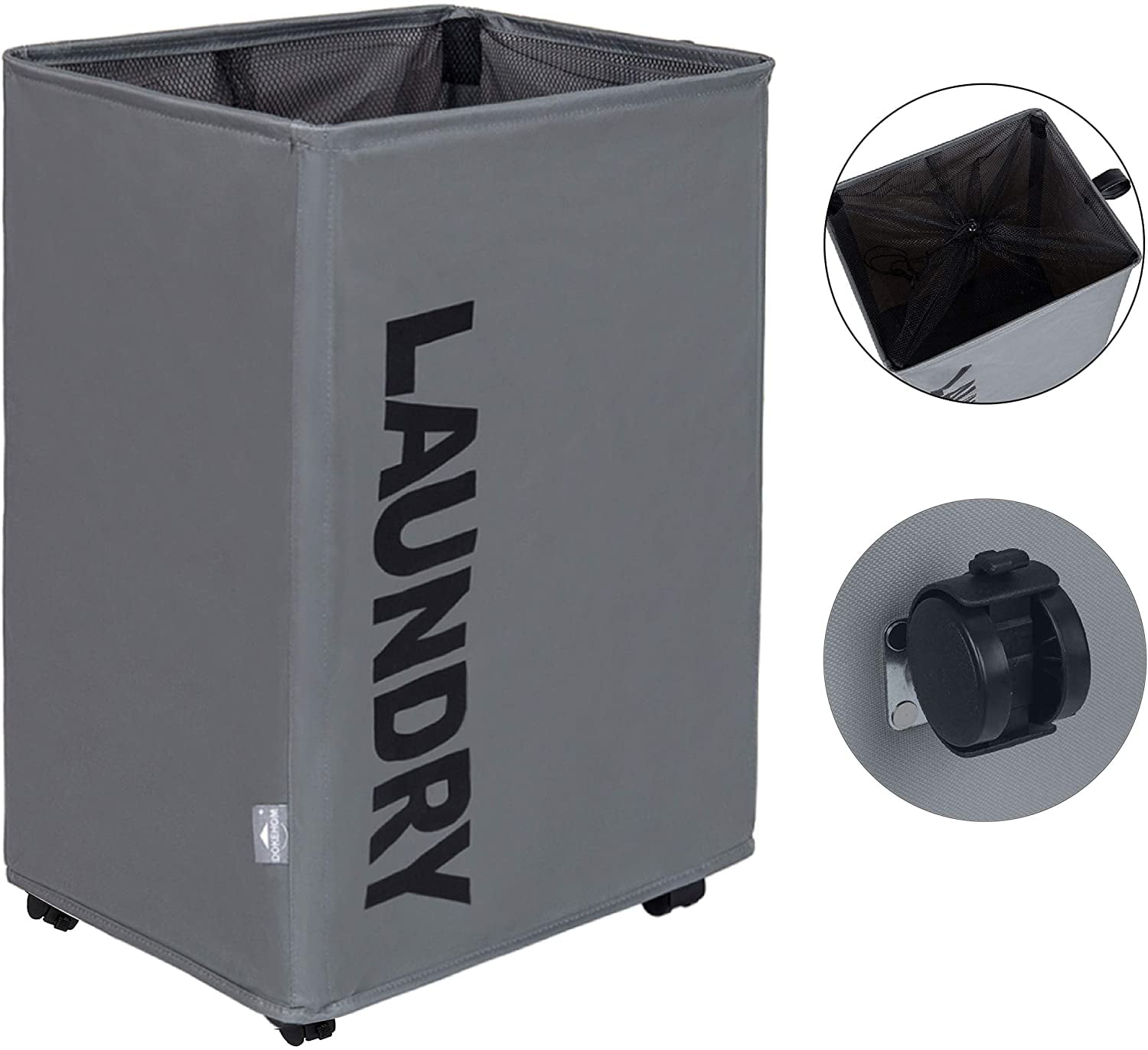 DOKEHOM XLarge Laundry Basket with Leather Handle and Wheel (4 Colors