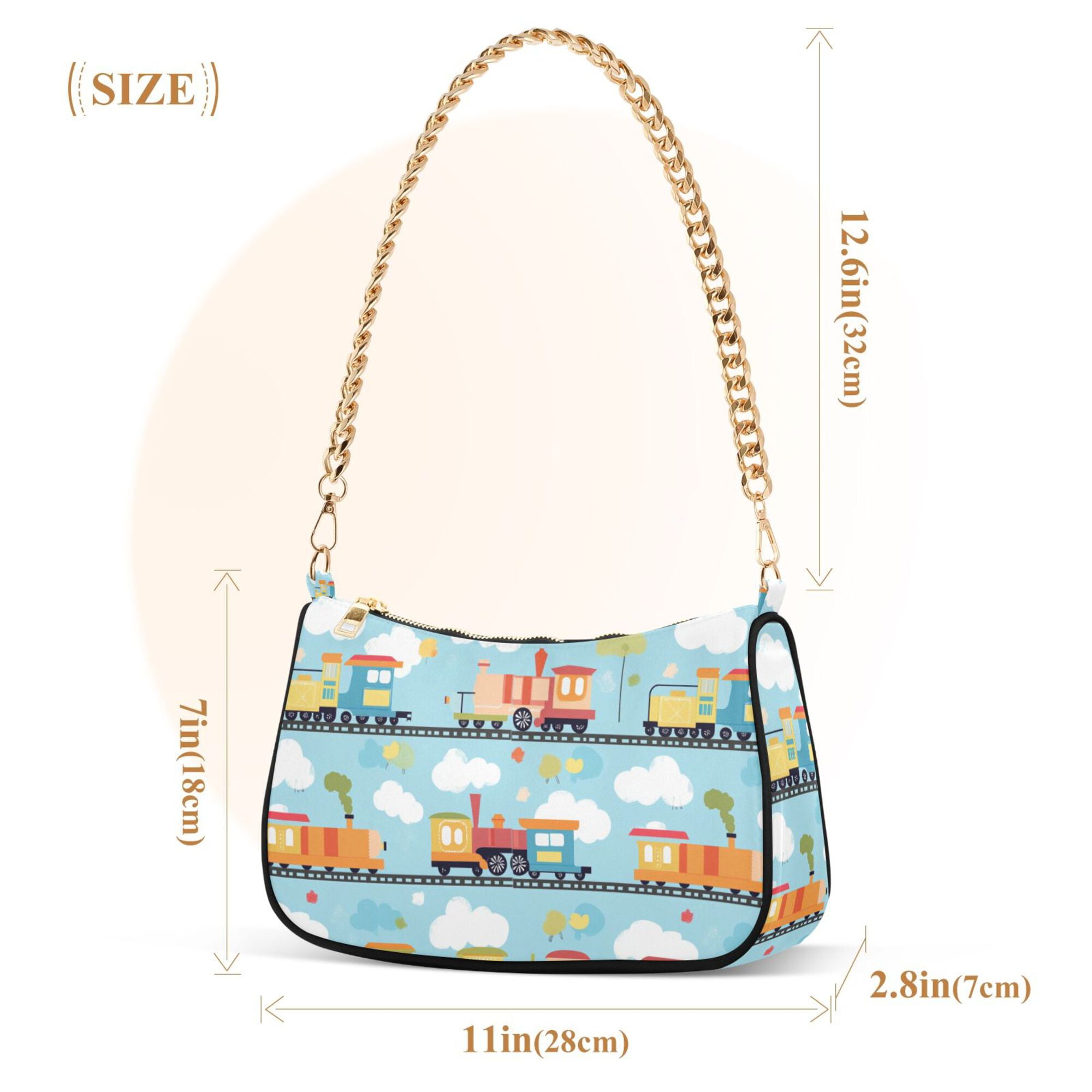 FORMRS Womens Shoulder Bag with Chain Strap Clutch Purse Cute Tote Handbag, Cartoon Train Pattern