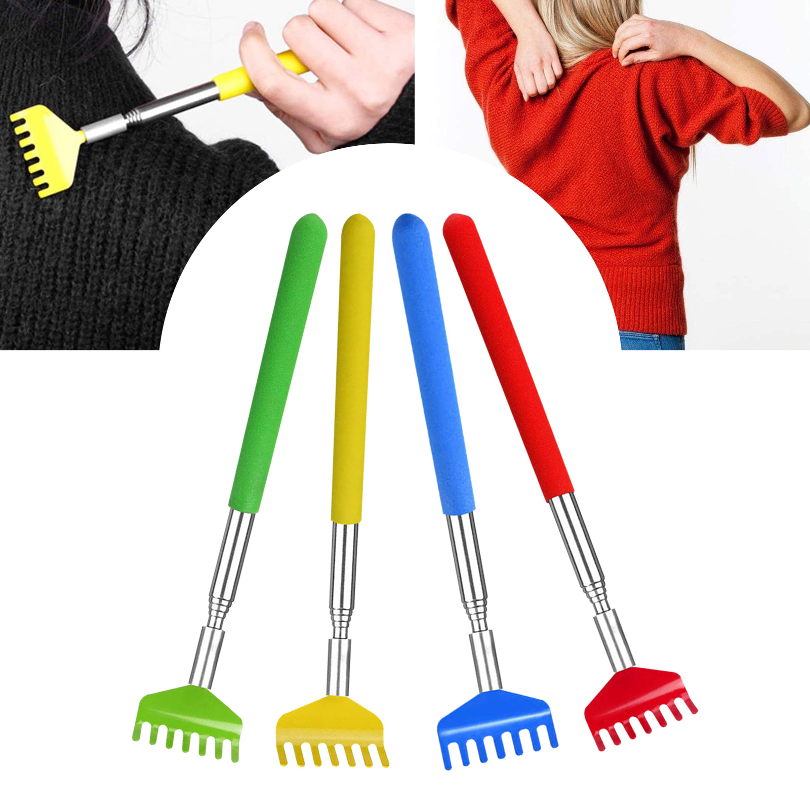 MultiColored Telescopic Back Scratcher, 4 Pack Extendable Stainless Steel Back Scratchers for