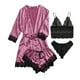 thumbnail image 2 of Lencería para Mujer Encaje Satén Sujetador Inalámbrico Camisola Pantalones Cortos Pijama Bata Conjunto De Cuatro Piezas Lencería Sexy Body Lencería De Talla Grande,Purple,2XL, 2 of 9