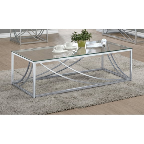 Dining Tables Brianne Glass and Chrome Coffee Table with Metal Leg,Coffee Tables