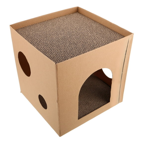 Hemoton Multi-Functional Cat Scratcher Nest with Corrugated Cardboard Lounge Bed and Scratch Pad House for Cats at Home