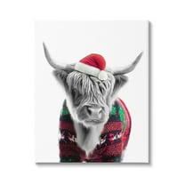 Stupell Industries Cow in Christmas Sweater Holiday Painting Gallery Wrapped Canvas Art Print Wall Art, 16 x 20