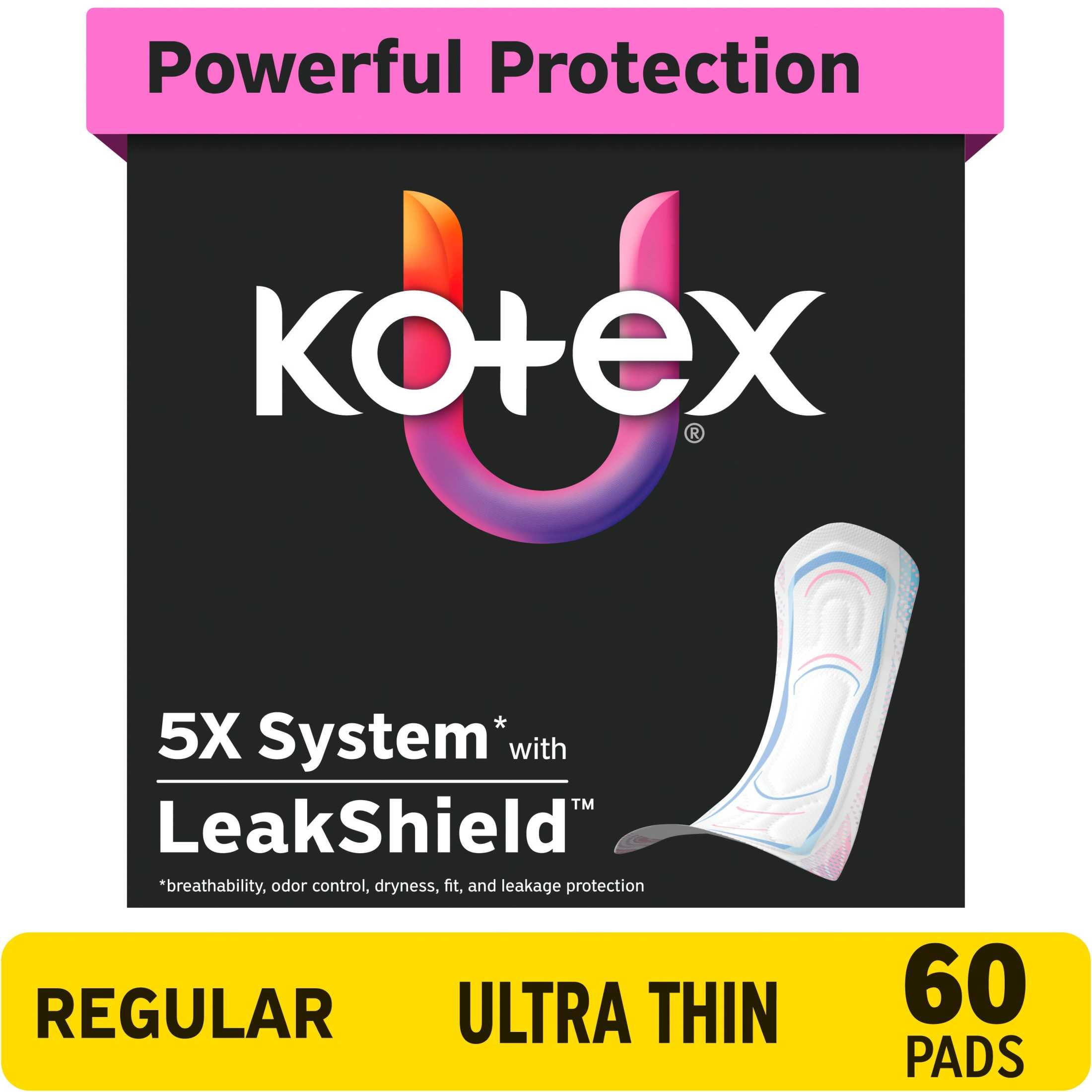 (3 pack) Kotex Ultra Thin Period Pads, Regular Absorbency, 60 Count