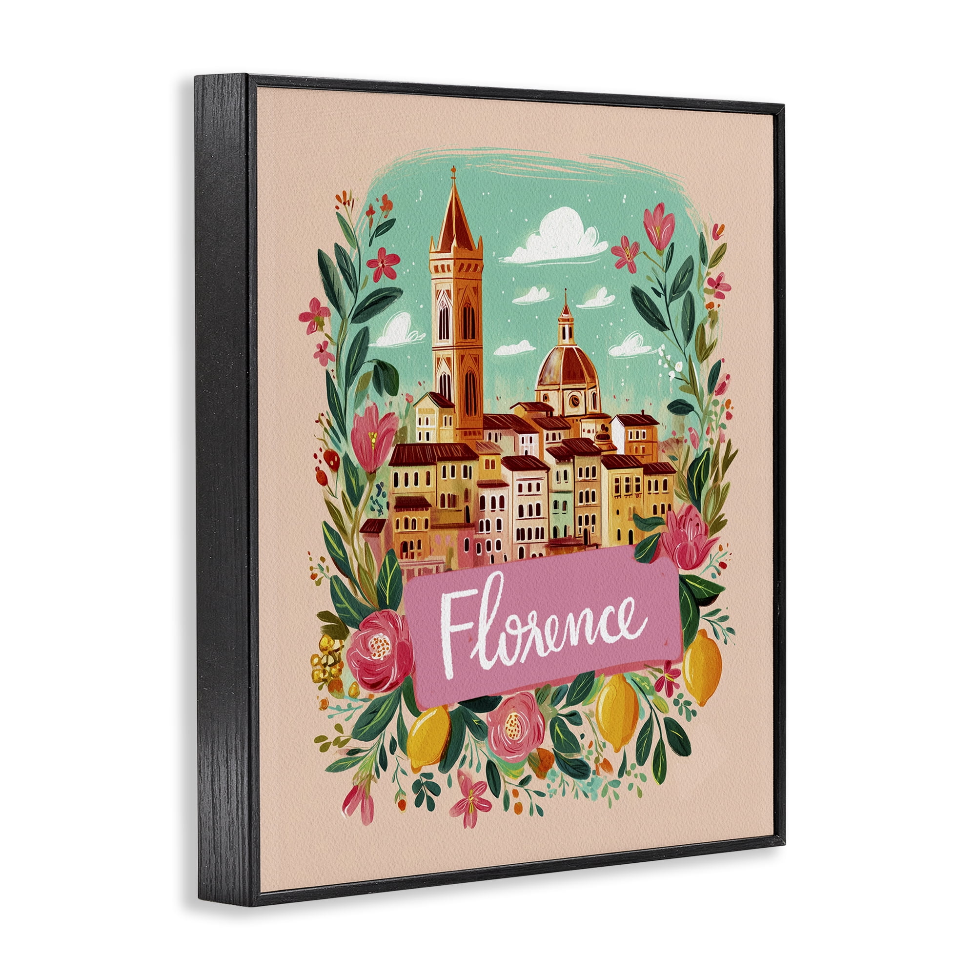 Floral Bordered Florence Black Framed Giclee Art, design by Yen