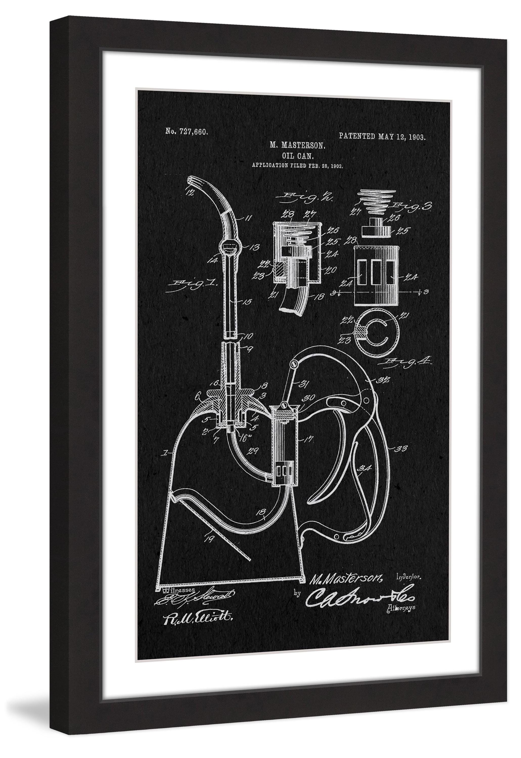 "Oil Can 1903 Black Paper" Framed Painting Art Print, 12" x 1.5"